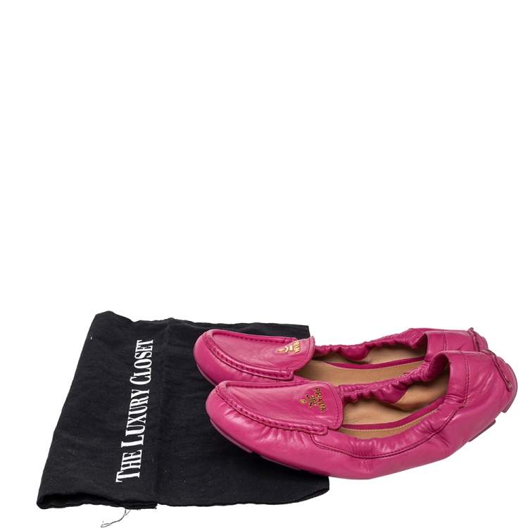 Pre Owned Prada Pink Leather Scrunch Slip On Loafers Size 40