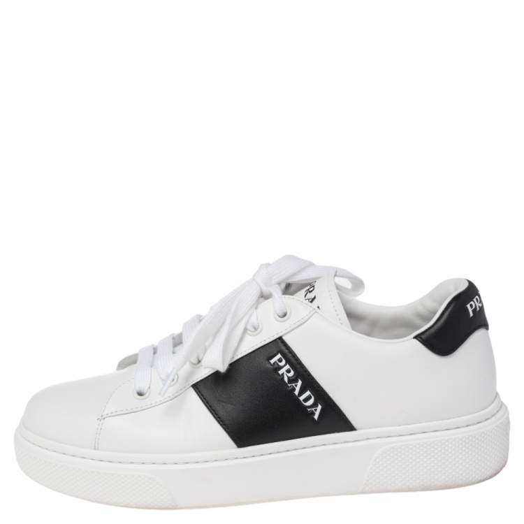 Prada White/Black Leather Low Top Sneakers Size 38 Prada | TLC