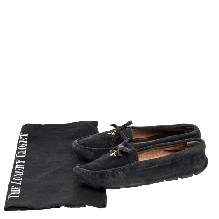 Pre Owned Prada Black Suede Bow Loafers Size 37