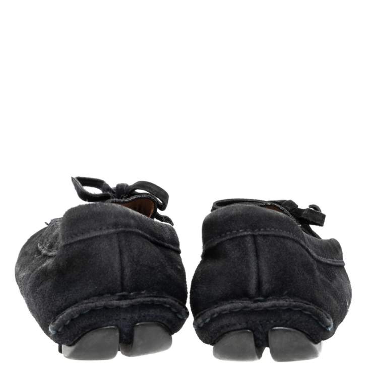 Pre Owned Prada Black Suede Bow Loafers Size 37