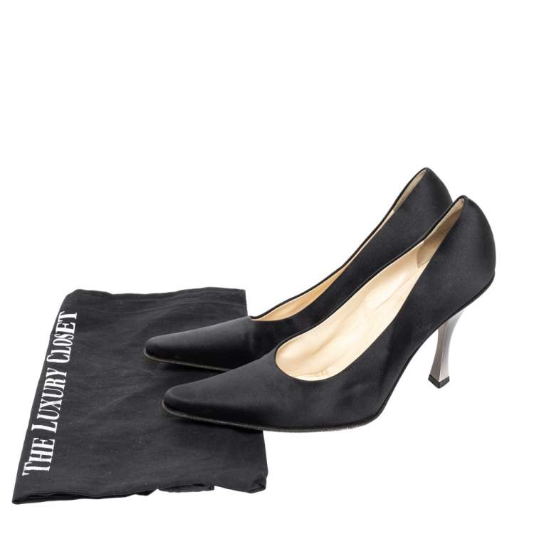 Pre Owned Prada Black Satin Pointed Toe Pumps Size 38.5