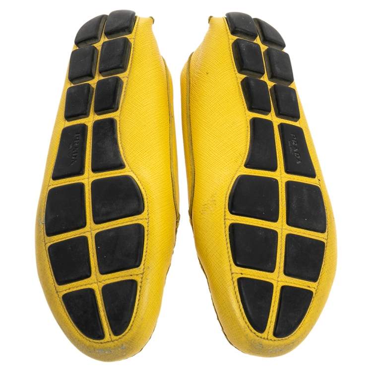 Pre Owned Prada Yellow Leather Bow Slip on Loafers Size 38