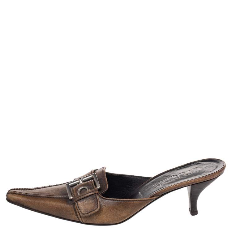 Prada Brown Leather Buckle Mule Sandals Size 36.5 Prada TLC