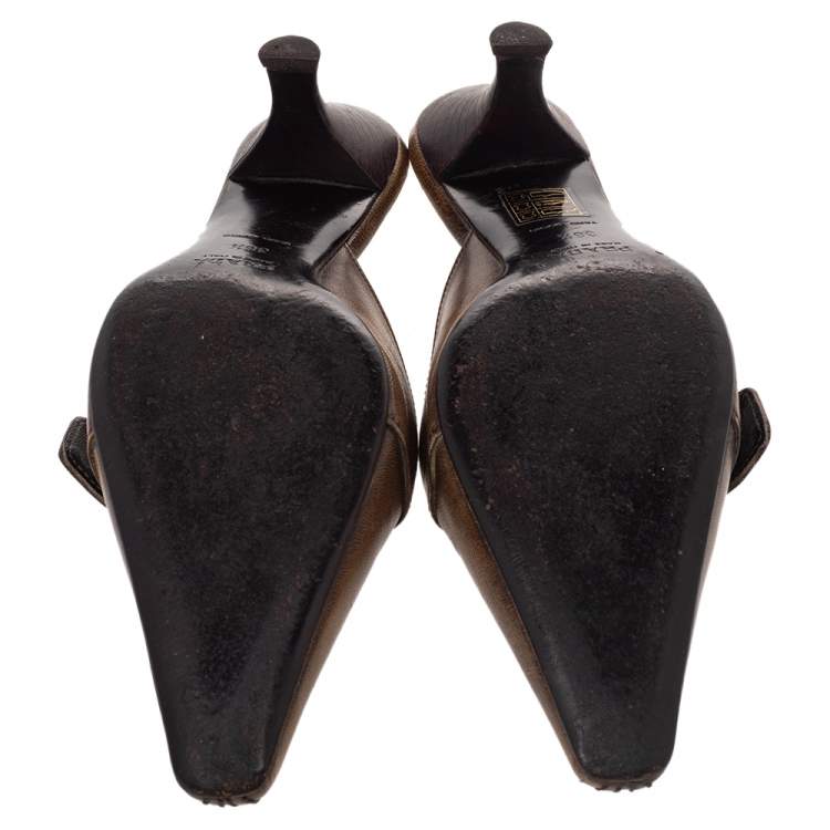 Pre Owned Prada Brown Leather Buckle Mule Sandals Size 36.5