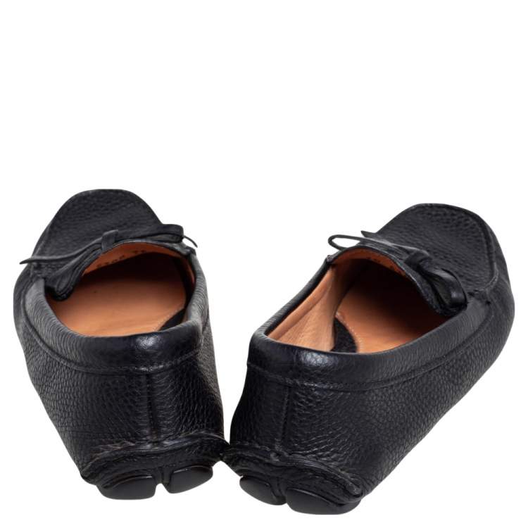 Pre Owned Prada Black Grained Leather Bow Slip On Loafers Size 36