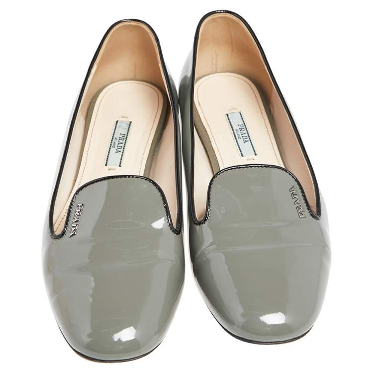 Pre Owned Prada Grey Patent Leather Smoking Slippers Loafers Size 39