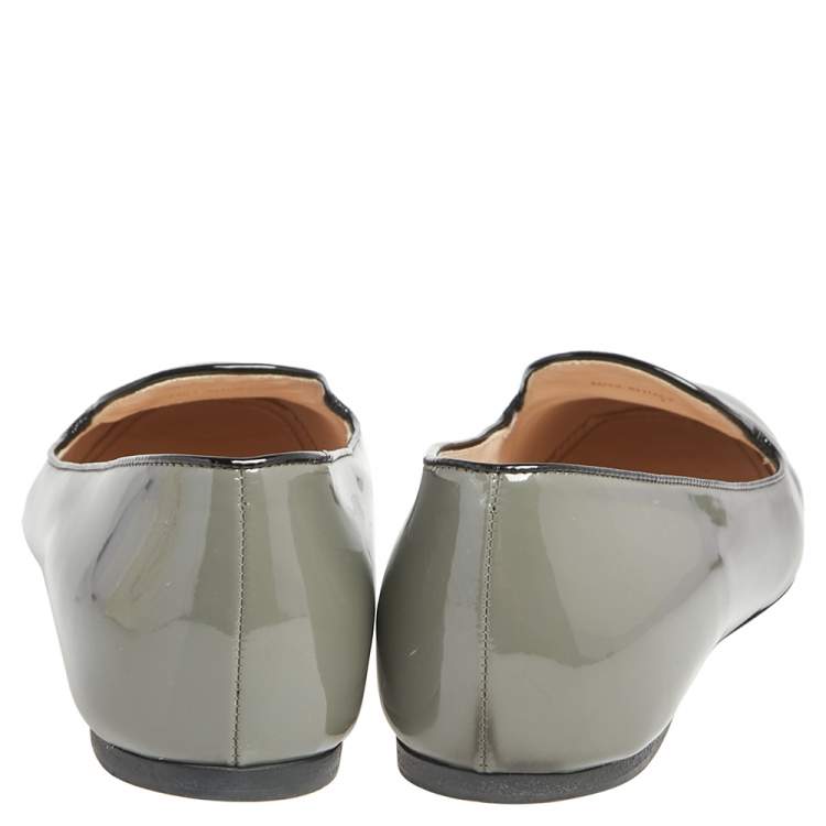 Pre Owned Prada Grey Patent Leather Smoking Slippers Loafers Size 39
