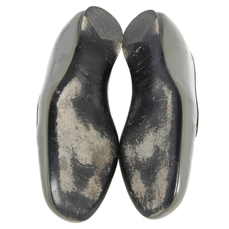 Pre Owned Prada Grey Patent Leather Smoking Slippers Loafers Size 39