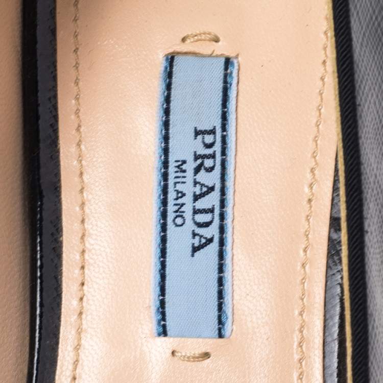 Pre Owned Prada Black/White Leather Bow Cap Toe  Loafers Size 38
