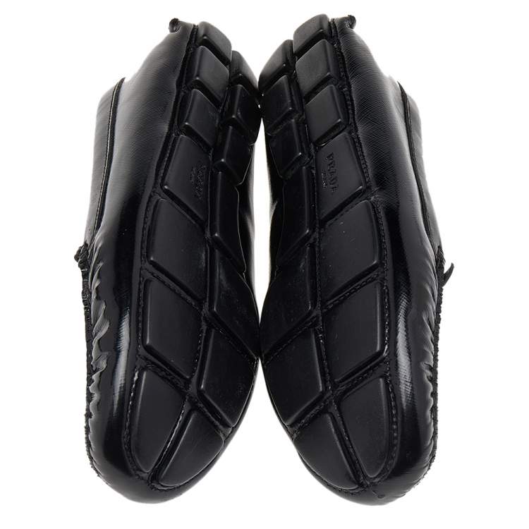 Pre Owned Prada Black Patent Leather Bow Loafers Size 38