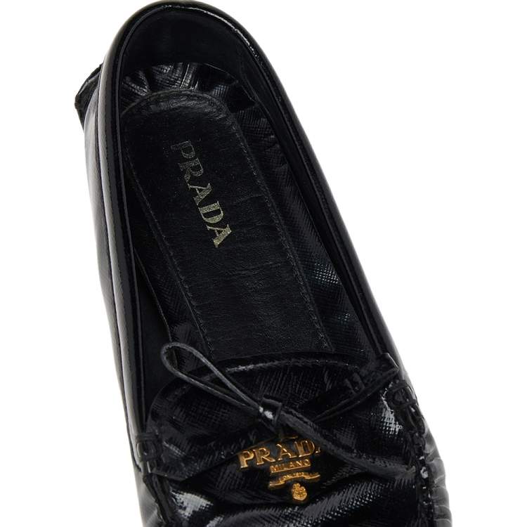 Pre Owned Prada Black Patent Leather Bow Loafers Size 38