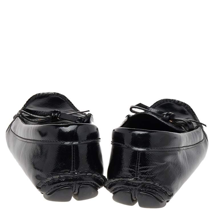 Pre Owned Prada Black Patent Leather Bow Loafers Size 38