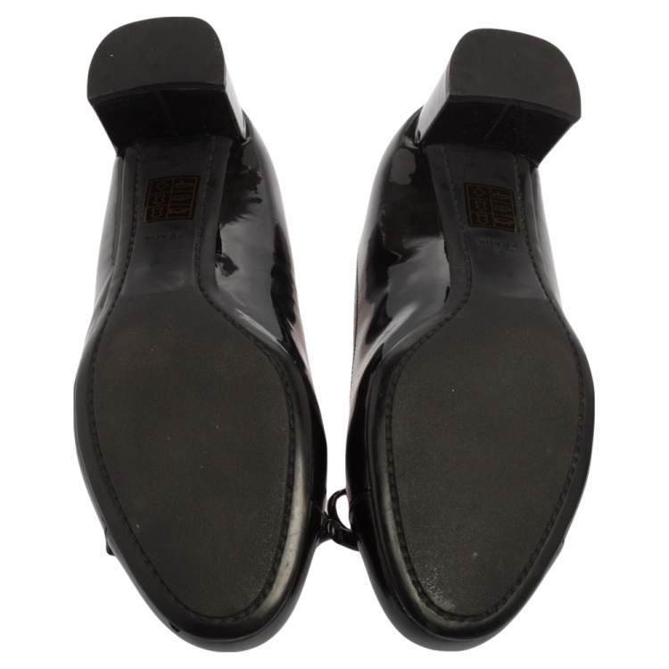 Pre Owned Prada Sport Black Patent Leather Bow Block Heel Pumps Size 36.5