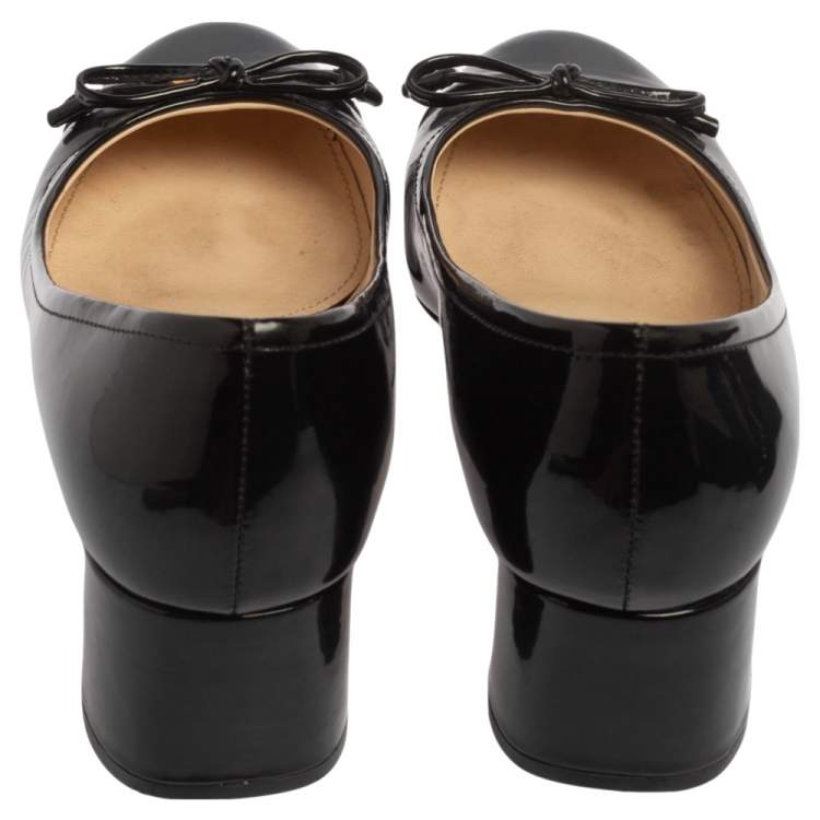 Pre Owned Prada Sport Black Patent Leather Bow Block Heel Pumps Size 36.5