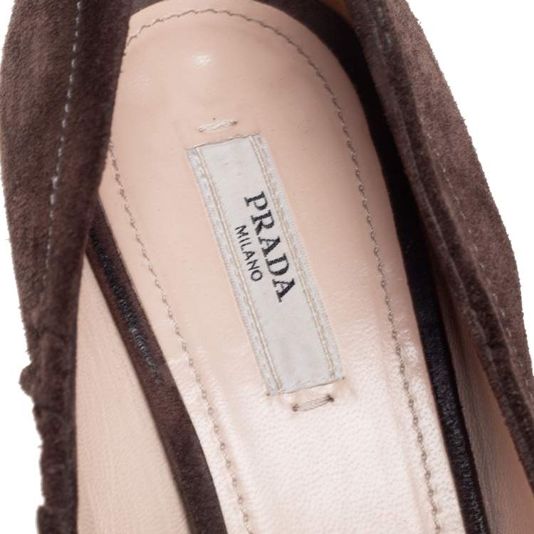 Pre Owned Prada Dark Brown Pleated Suede Pointed Toe Bow Pumps Size 39.5