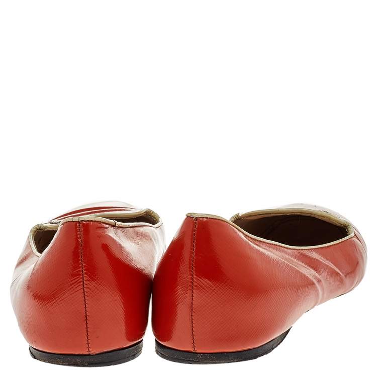Pre Owned Prada Orange Patent Leather Smoking Slipper Size 39