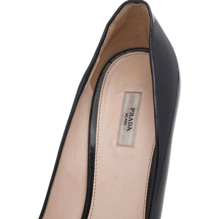 Pre Owned Prada Black Patent Leather Crystal Embellished Open Toe Pumps Size 39