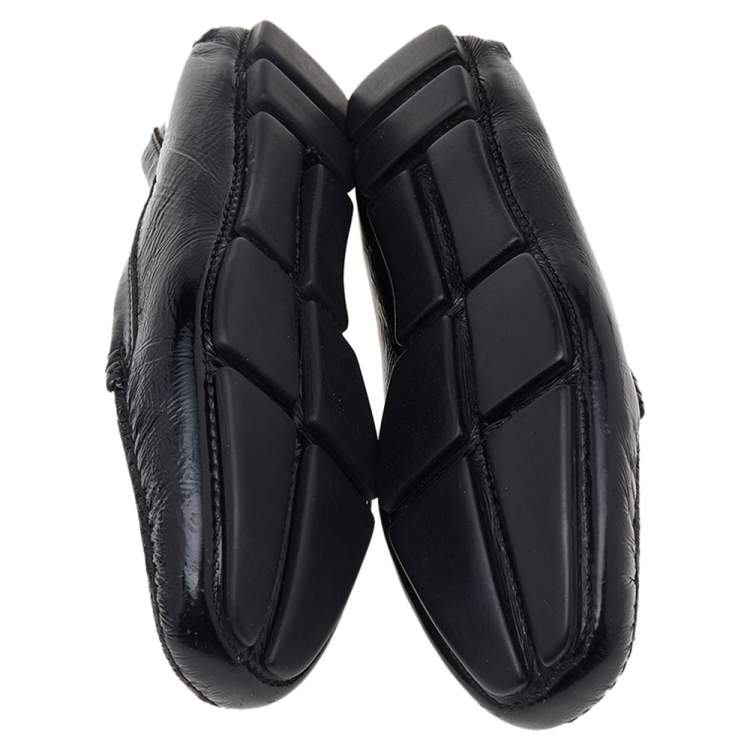 Pre Owned Prada Black Patent Leather Studded Slip On Loafers Size 36
