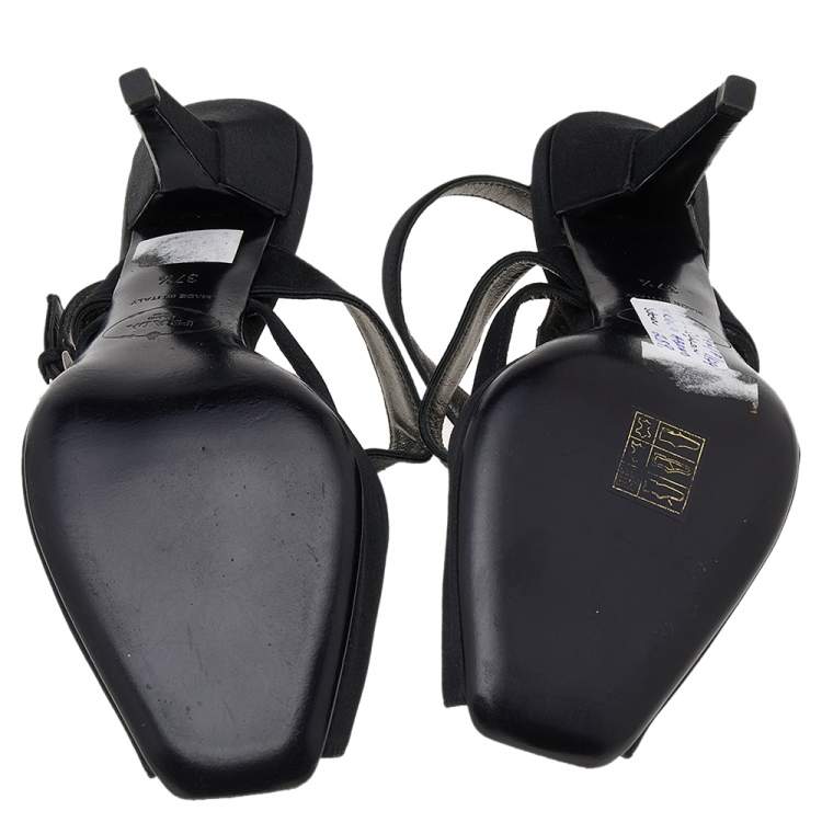Pre Owned Prada Black Satin Slingback Sandals Size 37.5
