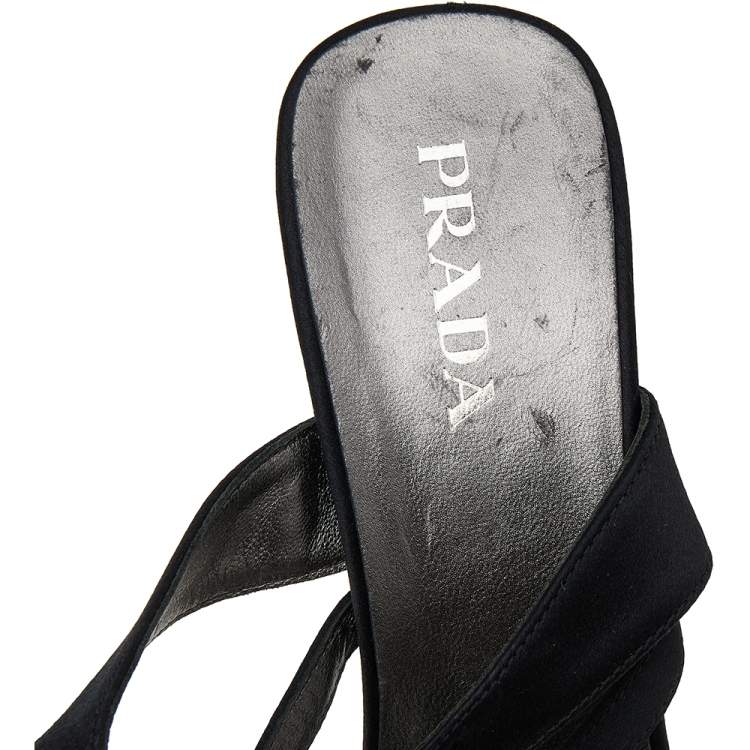 Pre Owned Prada Black Satin Slingback Sandals Size 37.5