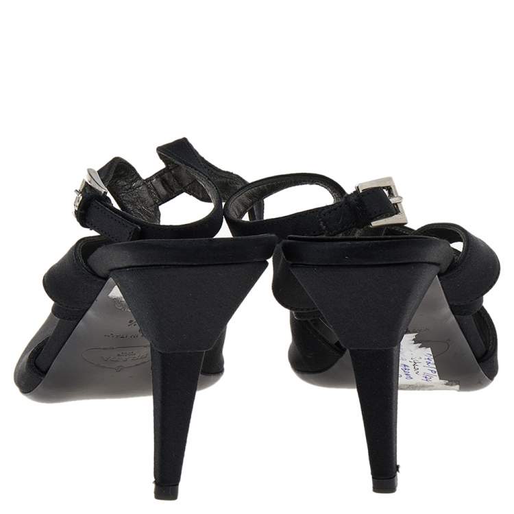 Pre Owned Prada Black Satin Slingback Sandals Size 37.5