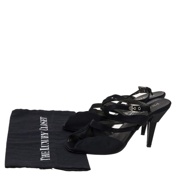 Pre Owned Prada Black Satin Slingback Sandals Size 37.5