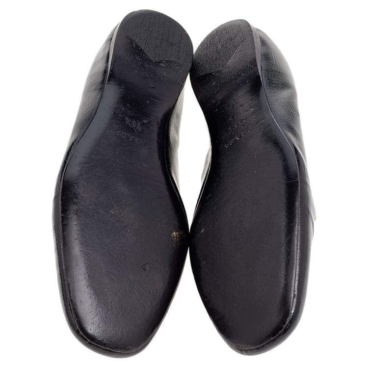 Pre Owned Prada Black/Beige Patent Saffiano Leather Smoking Slippers Size 40.5