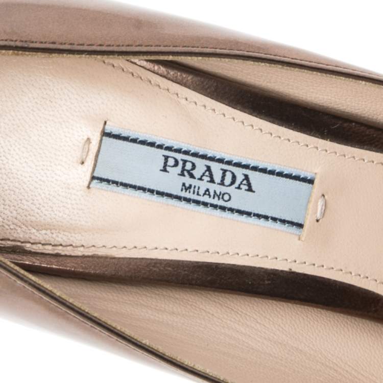 Pre Owned Prada Metallic Bronze Leather Platform Pumps Size 38.5