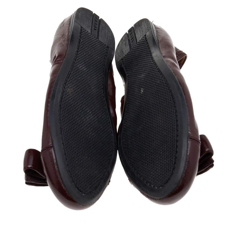 Pre Owned Prada Burgundy Patent Leather Bow Scrunch Ballet Flats Size 36