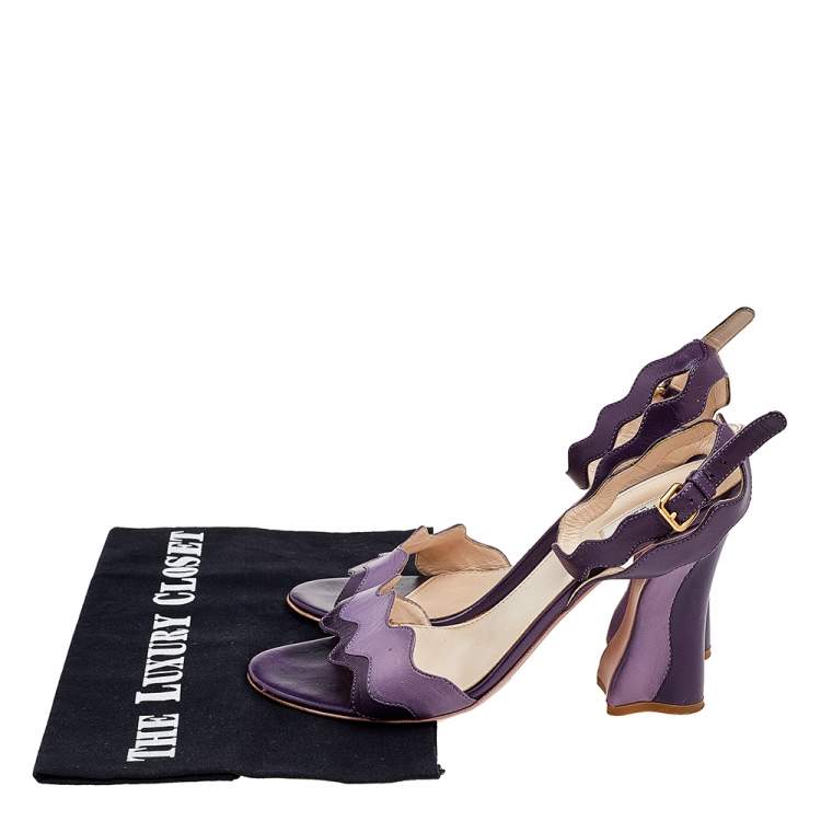 Pre Owned Prada Two Tone Purple Leather Wave Ankle Strap Sandals Size 36