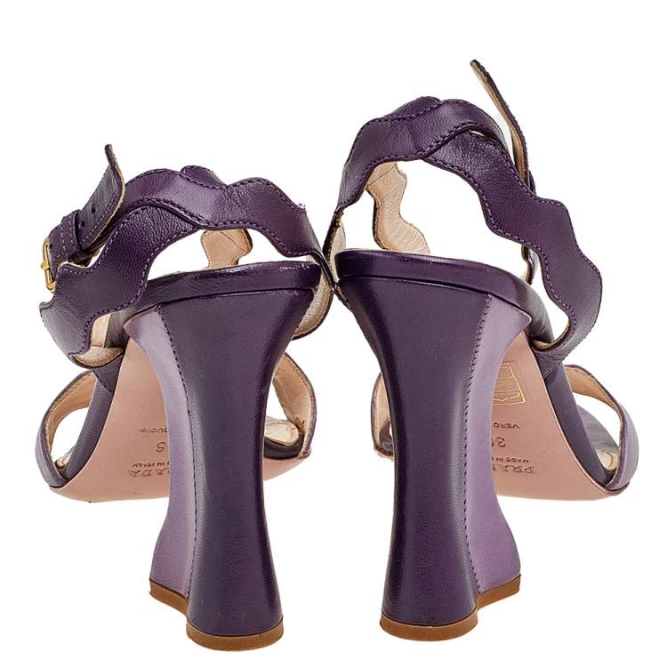Pre Owned Prada Two Tone Purple Leather Wave Ankle Strap Sandals Size 36