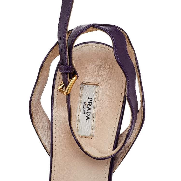 Pre Owned Prada Two Tone Purple Leather Wave Ankle Strap Sandals Size 36