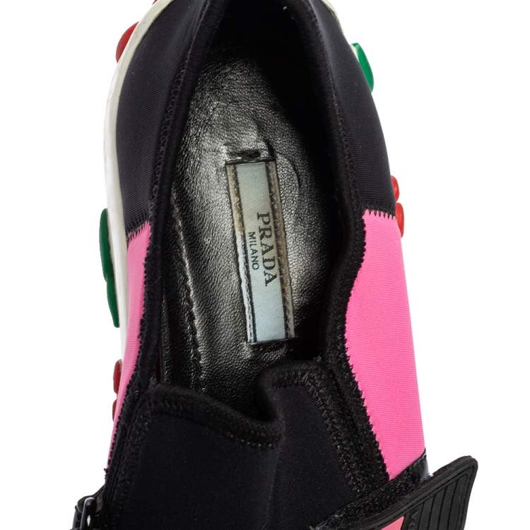 Pre Owned Prada Pink/Black Fabric Velcro Low Top Sneakers Size 37