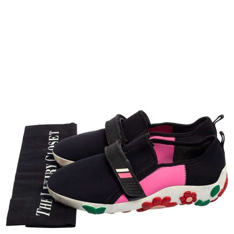 Pre Owned Prada Pink/Black Fabric Velcro Low Top Sneakers Size 37