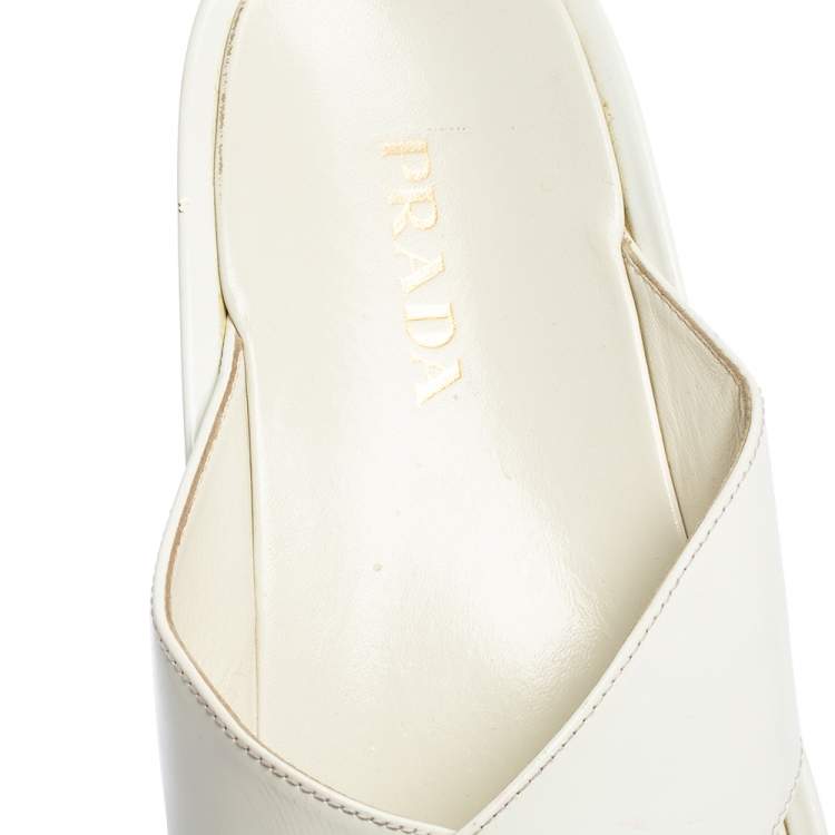Pre Owned Prada White Leather Criss Cross Platform Slide Sandals Size 40