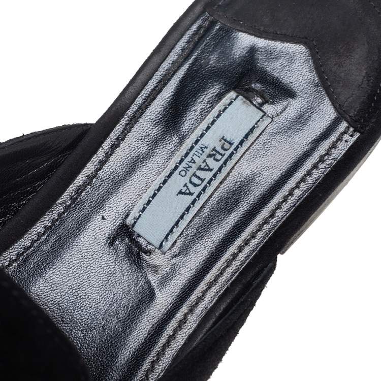 Pre Owned Prada Black Suede Kiltie Fringed Flat Mules Size 40