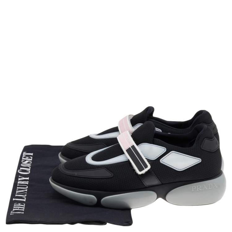 Pre Owned Prada Black Mesh And Rubber Cloudbust Velcro Strap Low Top Sneakers Size 36