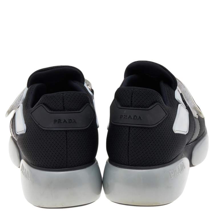 Pre Owned Prada Black Mesh And Rubber Cloudbust Velcro Strap Low Top Sneakers Size 36