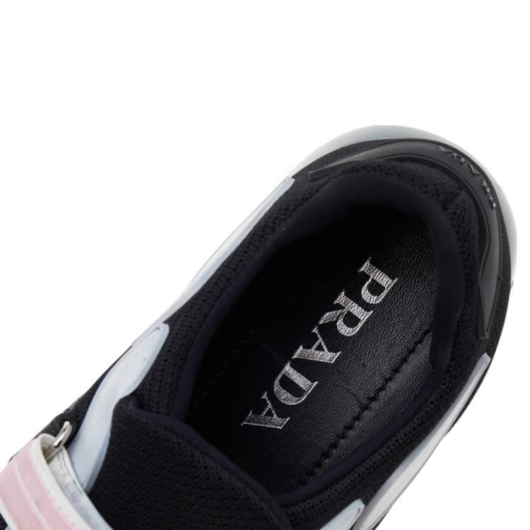Pre Owned Prada Black Mesh And Rubber Cloudbust Velcro Strap Low Top Sneakers Size 36