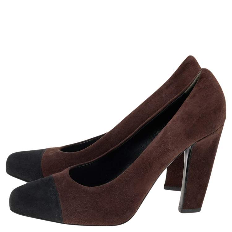 Pre Owned Prada Brown/Black Suede Cap Toe Platform Pumps Size 36.5