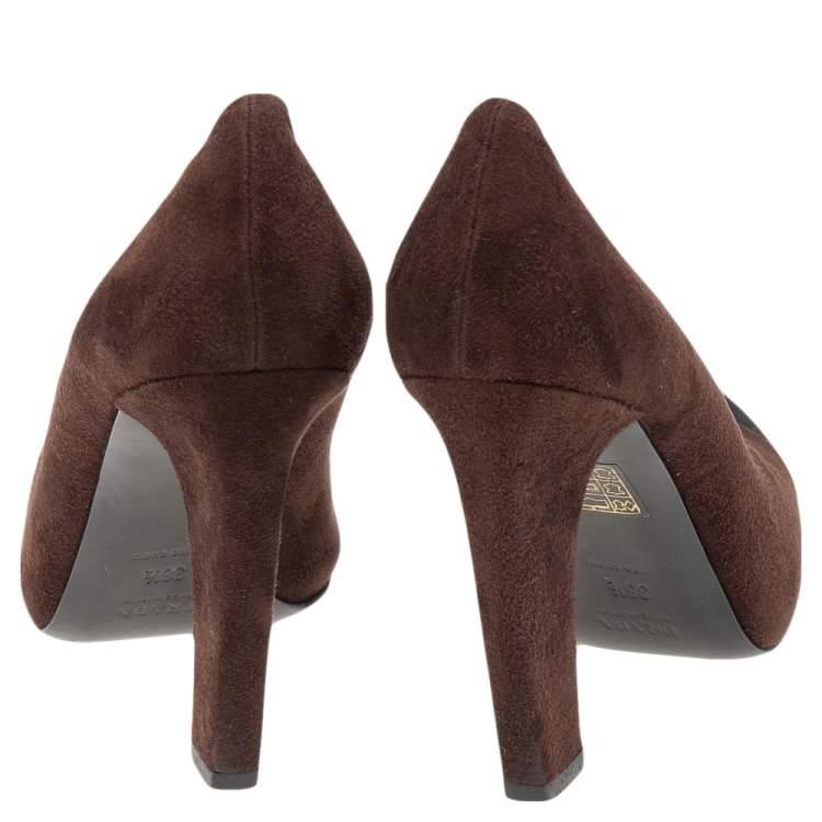 Pre Owned Prada Brown/Black Suede Cap Toe Platform Pumps Size 36.5