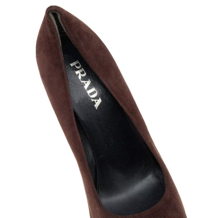 Pre Owned Prada Brown/Black Suede Cap Toe Platform Pumps Size 36.5