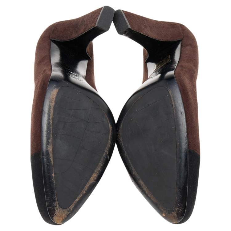 Pre Owned Prada Brown/Black Suede Cap Toe Platform Pumps Size 36.5