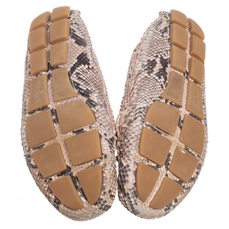 Pre Owned Prada Beige/Black Python Leather Bow Detail Loafers Size 41