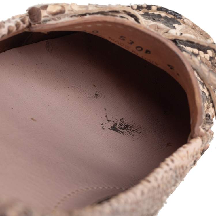Pre Owned Prada Beige/Black Python Leather Bow Detail Loafers Size 41