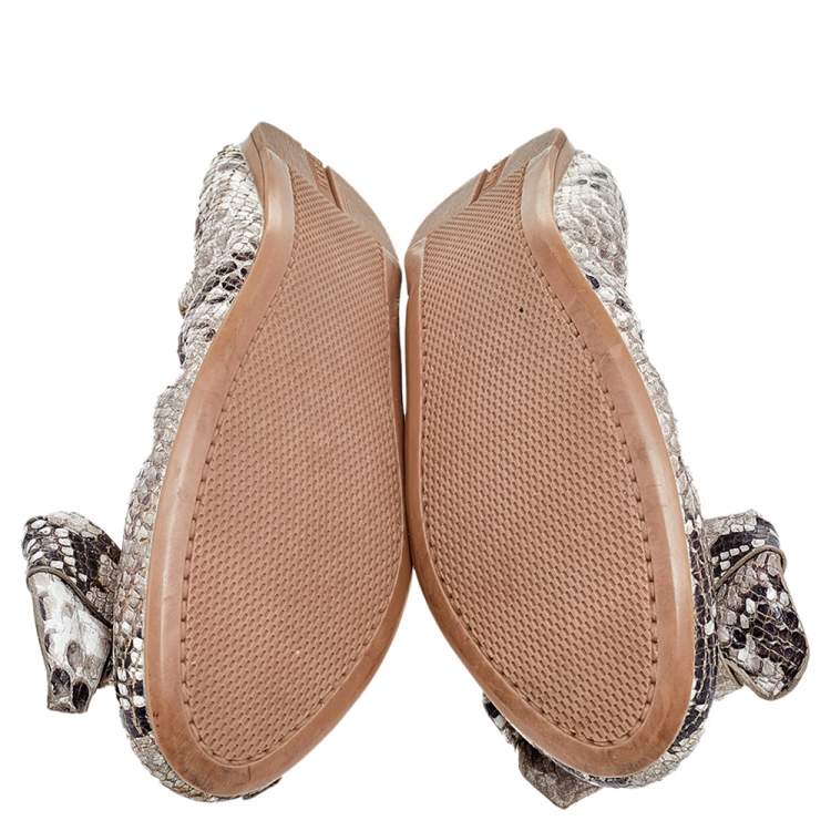 Pre Owned Prada Python Embossed Leather Scrunch Bow Ballet Flats Size 37