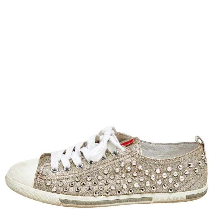 Luxurious Details: Prada Embellished Leather Sneakers