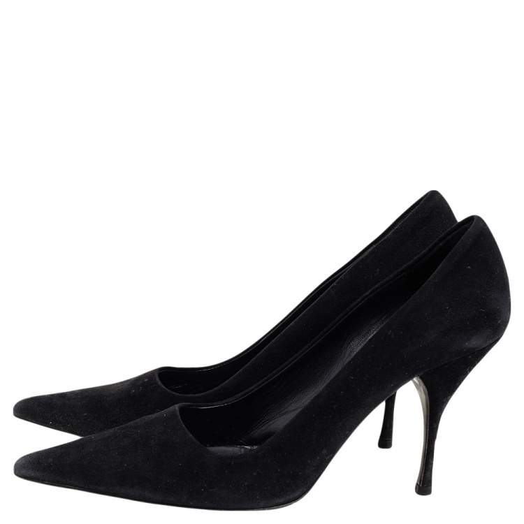 مملوكة مسبقًا Prada Black Suede Pointed Toe Pumps Size 37.5
