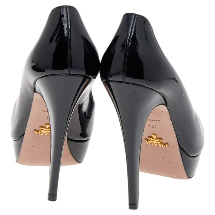 Pre Owned Prada Black Patent Leather Platform Pumps Size 37.5