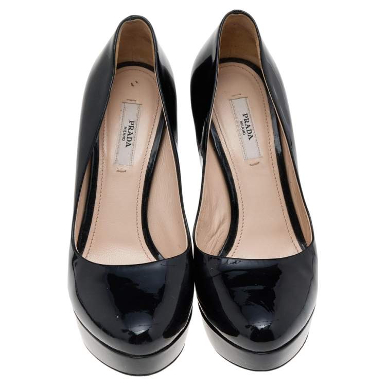 Pre Owned Prada Black Patent Leather Platform Pumps Size 37.5
